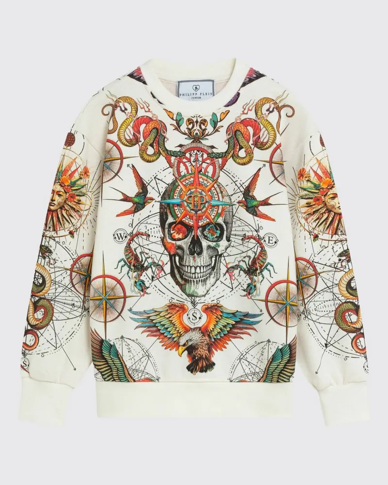 Philipp Plein Bedruckte Baumwoll-Rundhalspullover Weiß