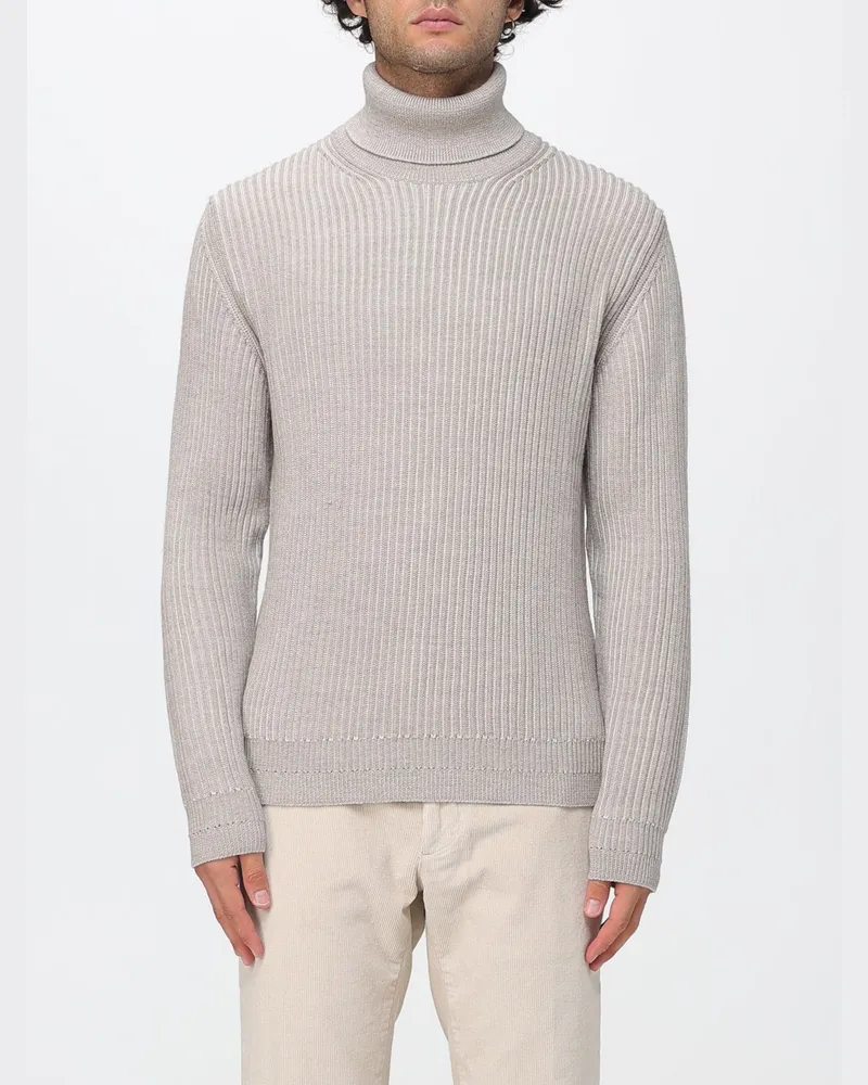 Zanone Slim-Fit-Rollkragenpullover aus reiner Schurwolle mit Rippabschlüssen Beige