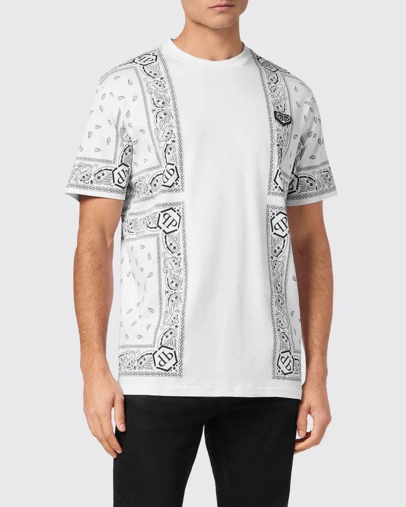 Philipp Plein Baumwoll-T-Shirt mit Monogramm- und Bandana-Print Weiß