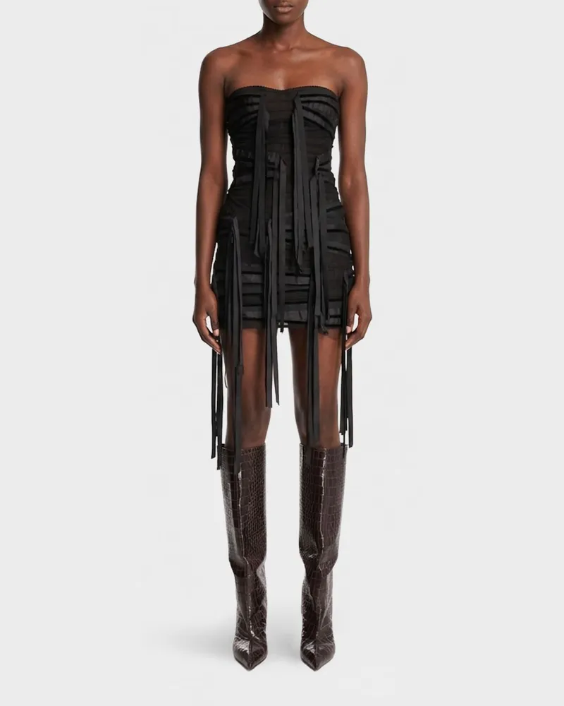 ATTICO Schulterfreies Korsett-Minikleid mit Herzausschnitt Schwarz