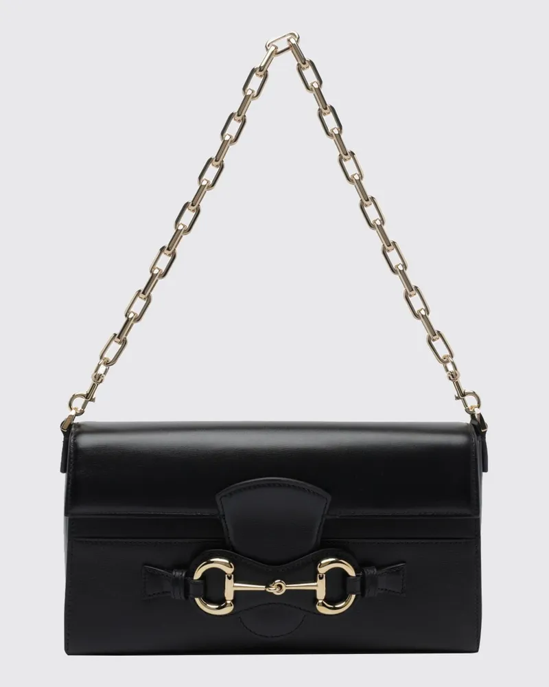 Gucci Horsebit Ristretto Schultertasche aus Glattleder mit Metallnetzgriff Schwarz