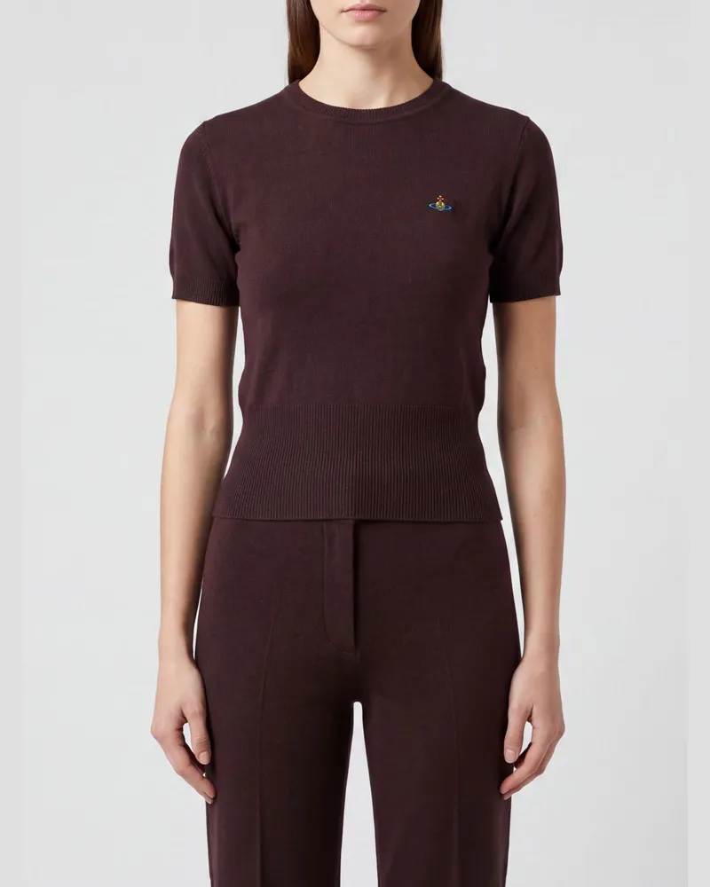 Vivienne Westwood Kurzärmeliger Slim-Fit Wollpullover mit Orb-Logo Violett
