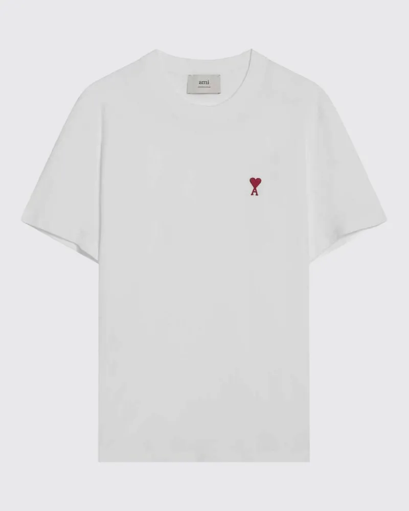 AMI Paris Baumwoll-T-Shirt mit gesticktem Logo Weiß