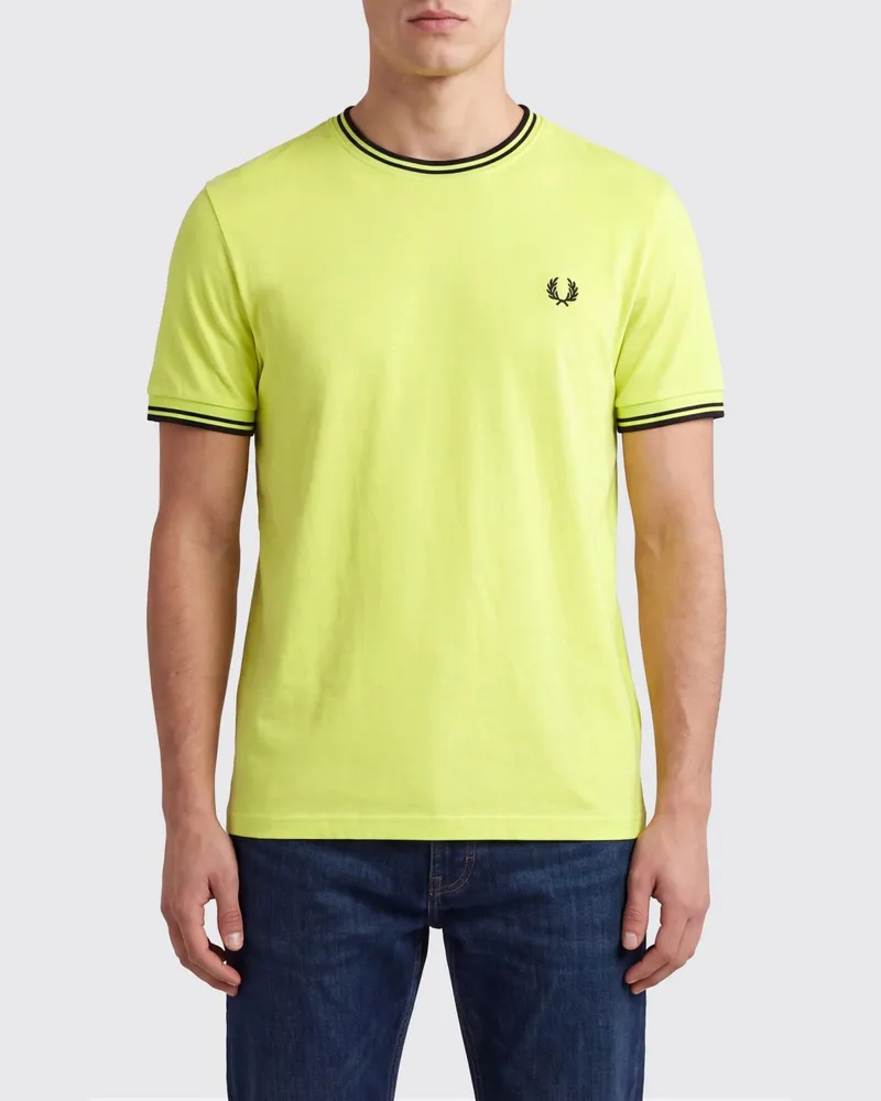 Fred Perry Slim-Fit Baumwoll-T-Shirt mit Kontrastbesätzen und gesticktem Logo Gelb