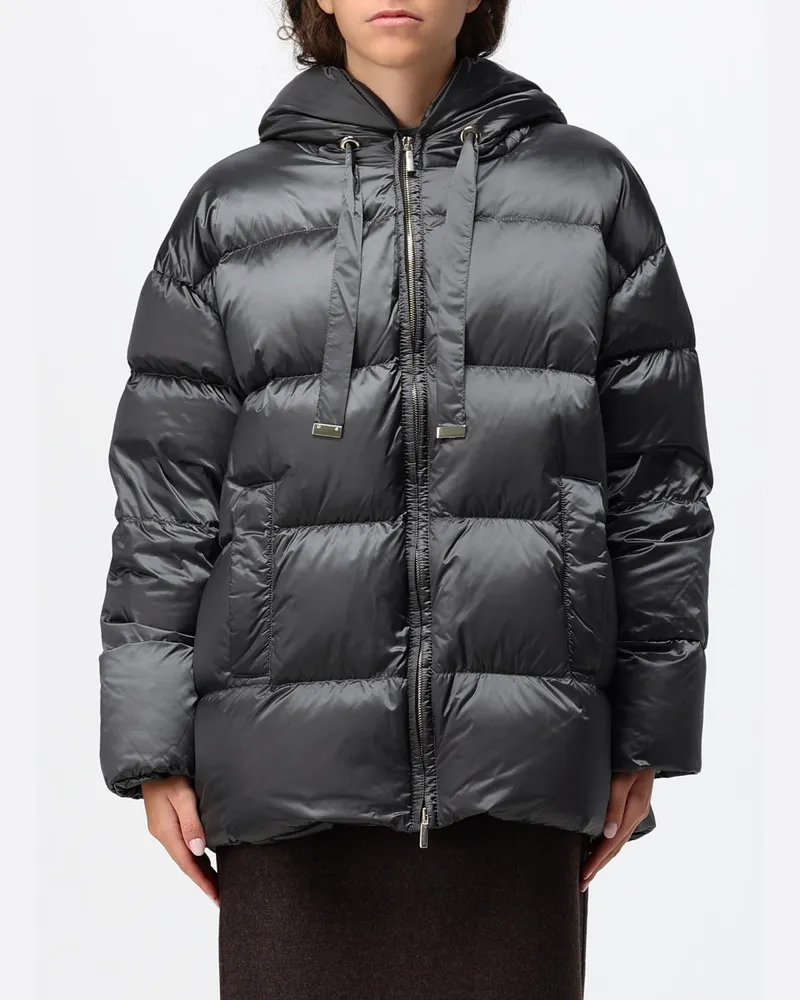 Max Mara Kurze Stepp-Daunenjacke Nerine aus Nylon mit Kapuze und Reißverschluss Grau