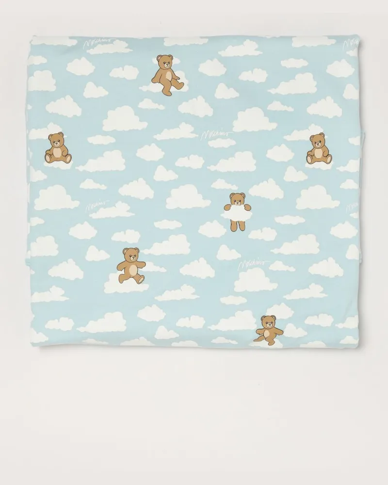 Moschino Babydecke aus Baumwolle mit Print Hellblau