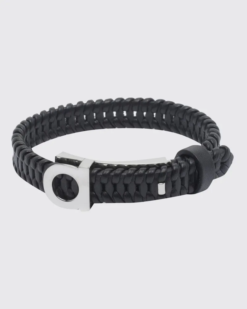 Ferragamo Verstellbares Kalbslederarmband mit Gancini-Monogramm-Schnalle Schwarz