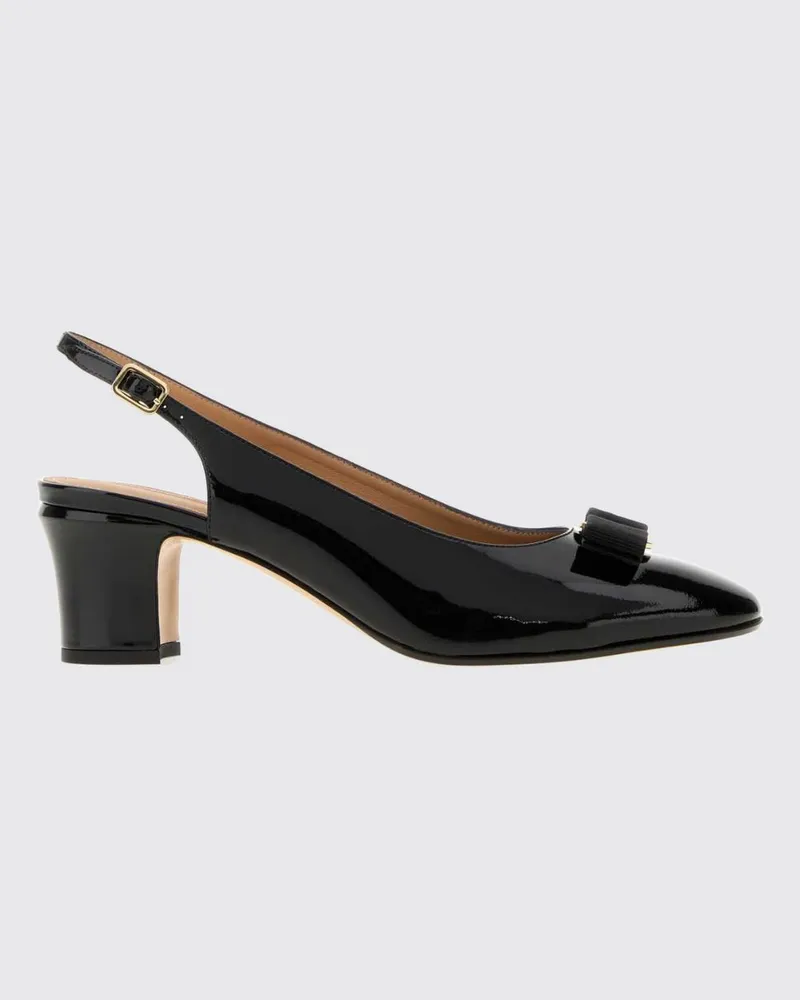 Ferragamo Slingback-Pumps Vara aus Lackleder mit Schleife und Blockabsatz Schwarz