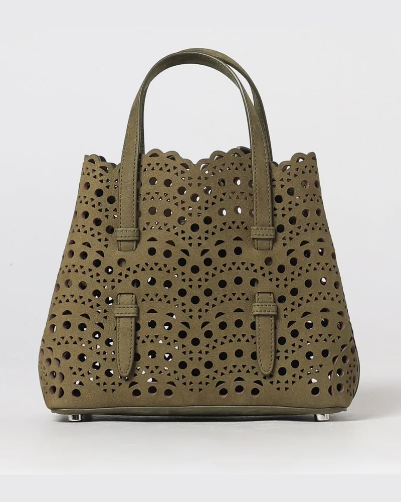 Alaïa Mina Handtasche aus perforiertem Nubuk mit herausnehmbarer Pochette Waldgrün
