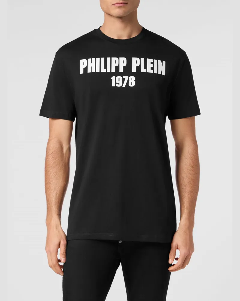 Philipp Plein Baumwoll-T-Shirt mit kontrastierendem Logo-Schriftzug-Print auf der Brust Schwarz