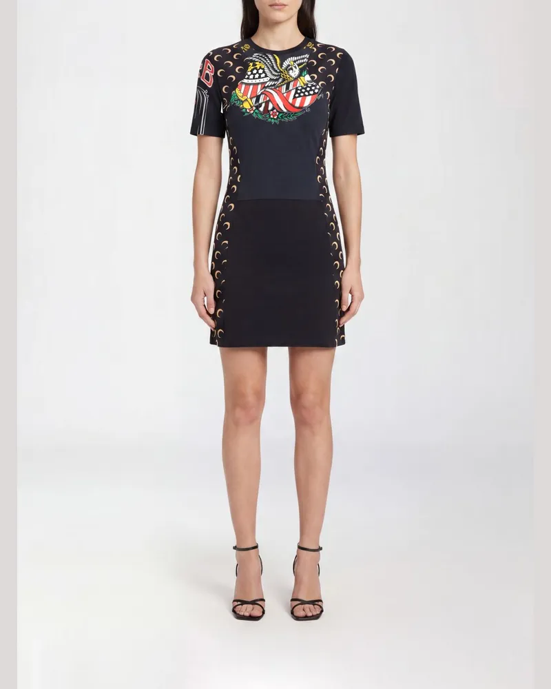 Marine Serre Minikleid aus Baumwolle mit grafischem Crescent-Moon-Print Schwarz