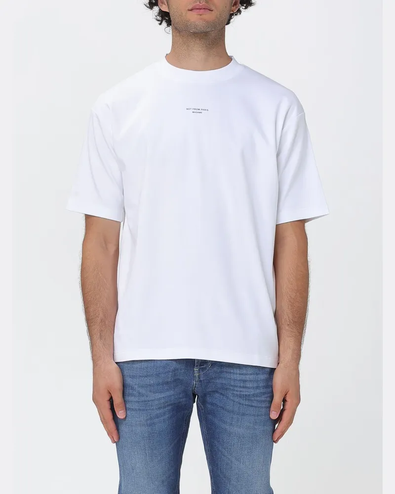 Drôle de Monsieur Baumwoll-T-Shirt mit kontrastierendem Logo und überschnittenen Schultern Weiß