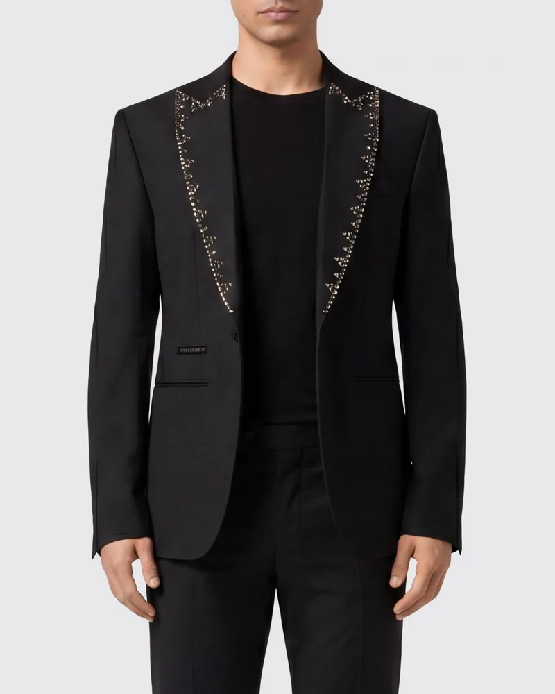 Philipp Plein Einreihiger Blazer aus Schurwollmischung Schwarz