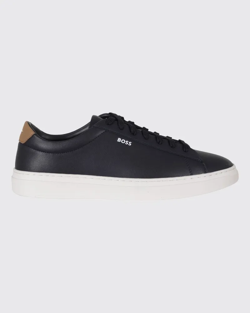 HUGO BOSS Kieran Low-Top-Sneaker aus Glattleder mit aufgedrucktem Logo Blau