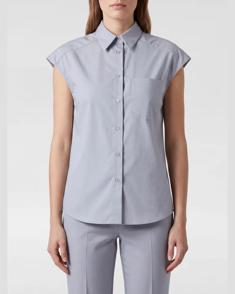 Semicouture Ärmelloses Slim-Fit-Hemd aus Baumwolle mit französischem Kragen Blau