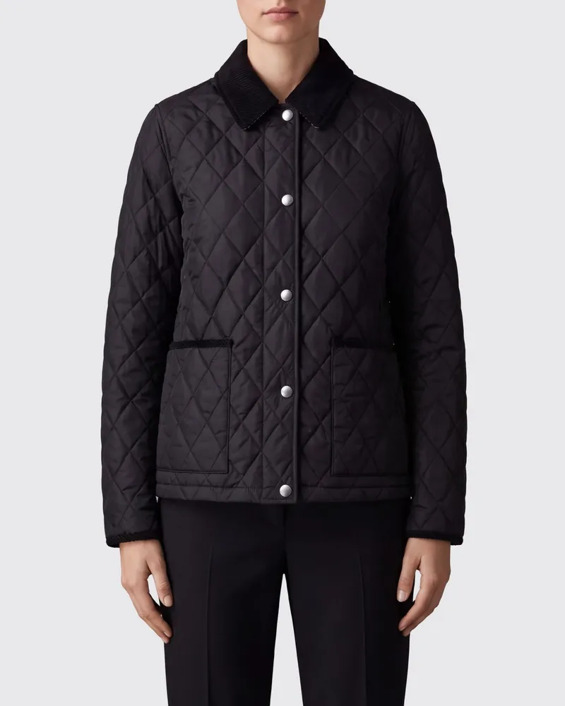 Burberry Gesteppte Kurzjacke aus Nylon mit Cordkragen Schwarz