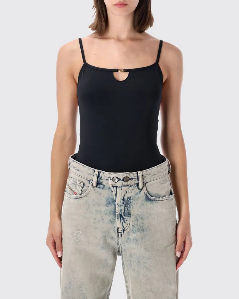 Diesel Slim Fit Top aus Polyamid mit geradem Ausschnitt und Oval D-Logo Schwarz