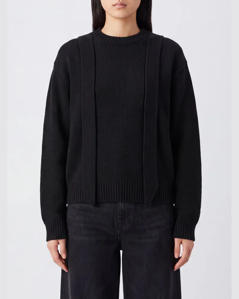 Sacai Wollpullover mit Rundhalsausschnitt, Kontrasteinsatz und Stickerei Schwarz