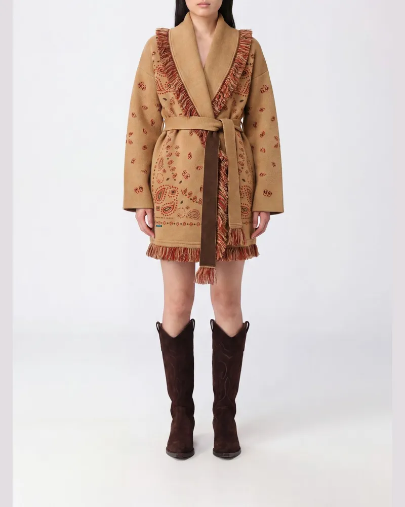 Alanui Robe-Cardigan aus Kaschmir mit Bandana-Muster und Fransen Camel