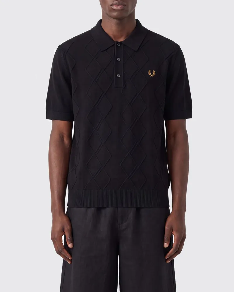 Fred Perry Kurzärmeliges Polohemd aus Viskosestrick mit gesticktem Logo Schwarz
