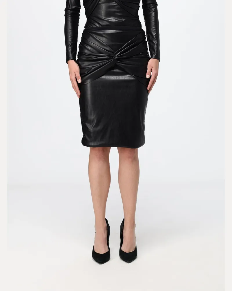 Elisabetta Franchi Gedrapter Midi-Bleistiftrock aus Kunstleder mit schmaler Passform Schwarz