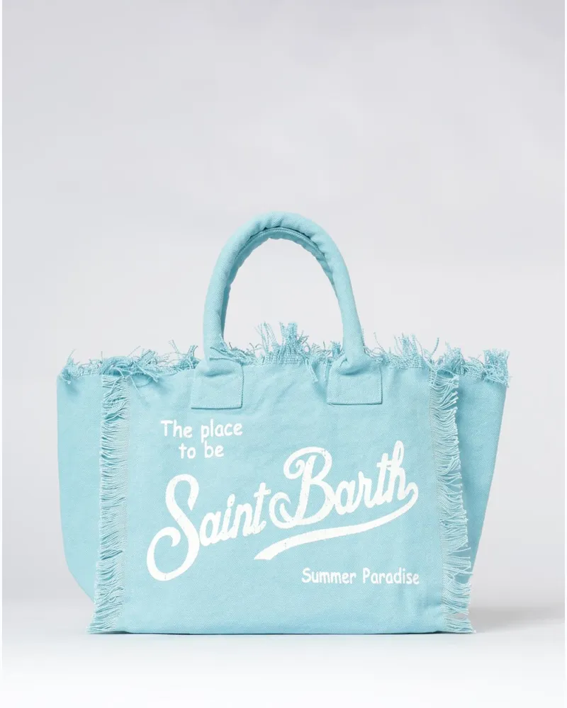 MC2 Saint Barth Vanity-Tasche aus bedruckter Baumwolle mit Logo Hellblau