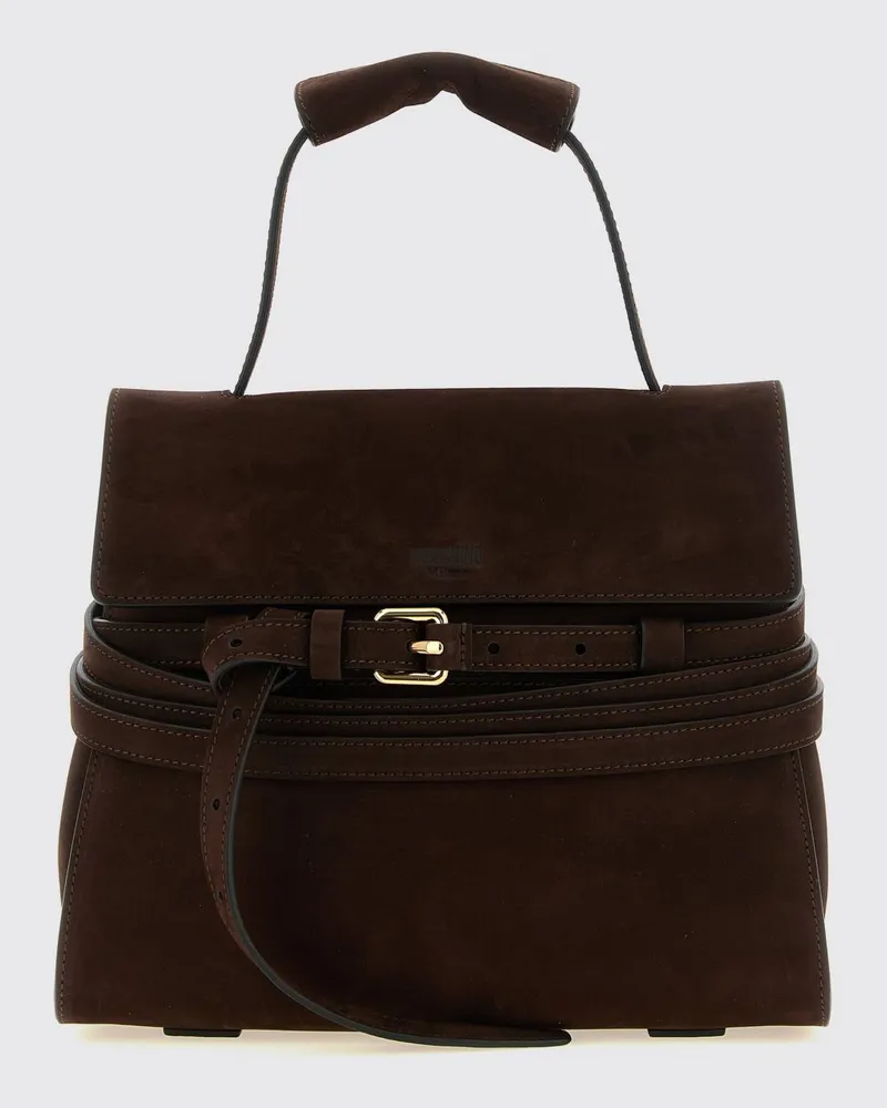 Moschino Tie Me Handtasche aus Nubukleder mit dekorativen Bändern Braun