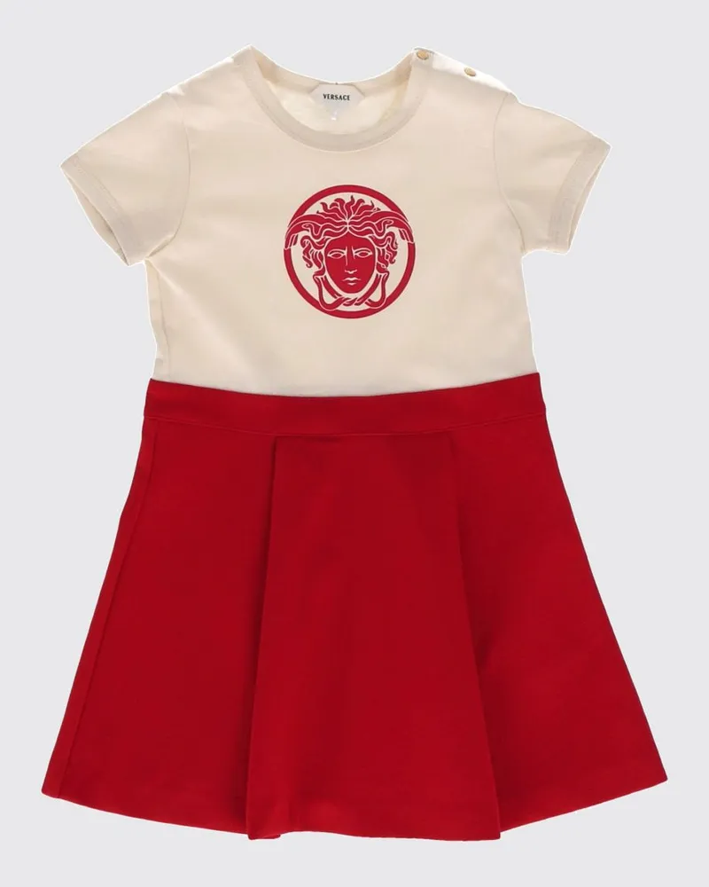Versace Kurzes Baumwollkleid für Mädchen mit Medusa-Logo-Print Cream