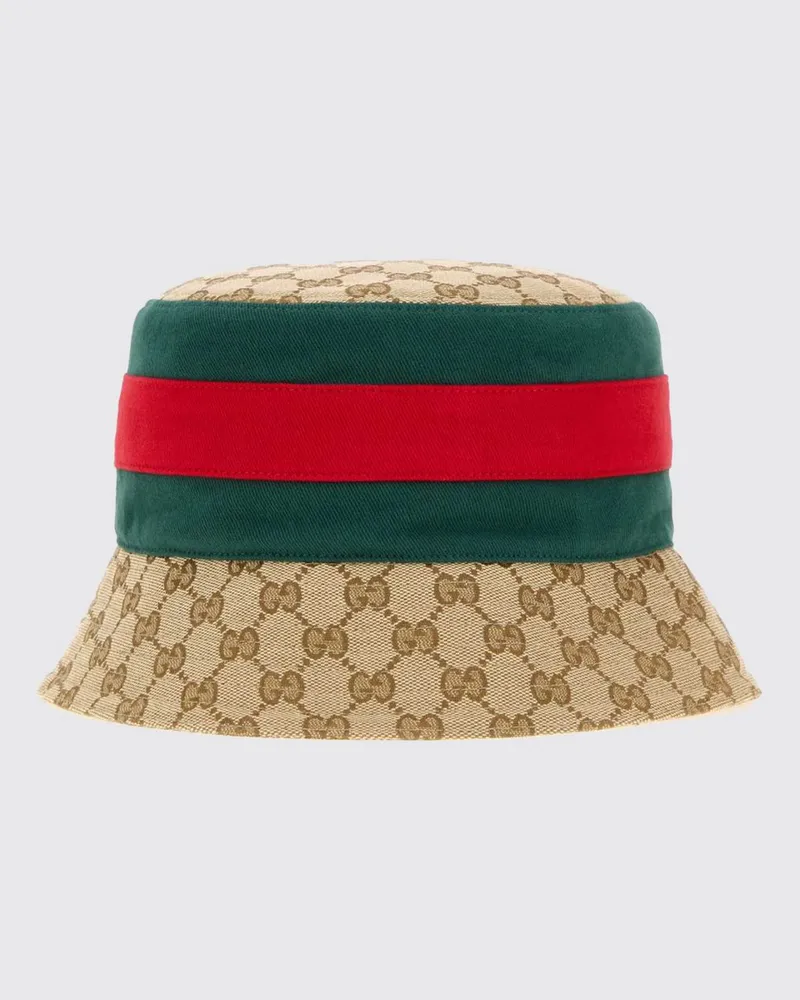 Gucci Monogramm-gestreifter Bucket-Hat aus Baumwollmischgewebe Grün