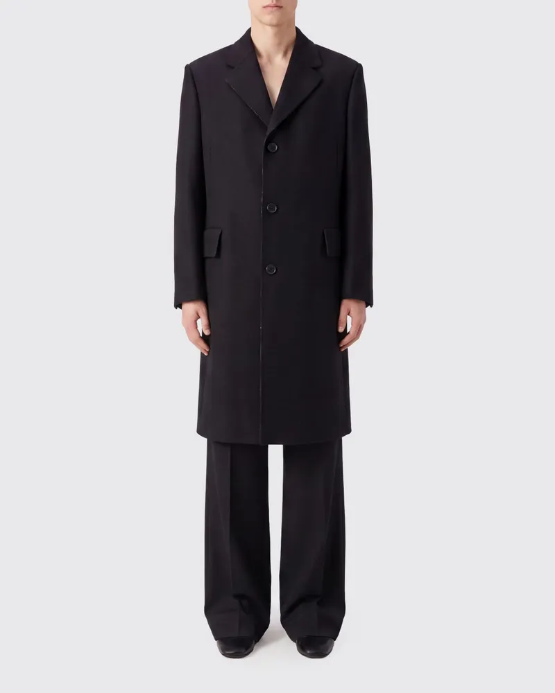 Maison Margiela Einreihiger Wollmischmantel in Knielänge Schwarz