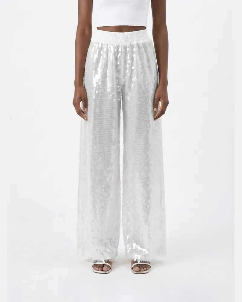 Norma Kamali Palazzo-Hose mit Pailletten Weiß