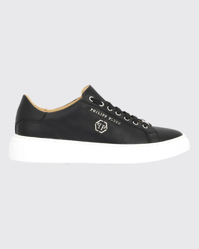 Philipp Plein Low-Top-Schnürsneaker aus Glattleder mit runder Kappe Schwarz
