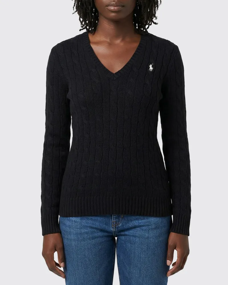 Ralph Lauren Baumwoll-V-Ausschnitt-Pullover mit Spuren Schwarz