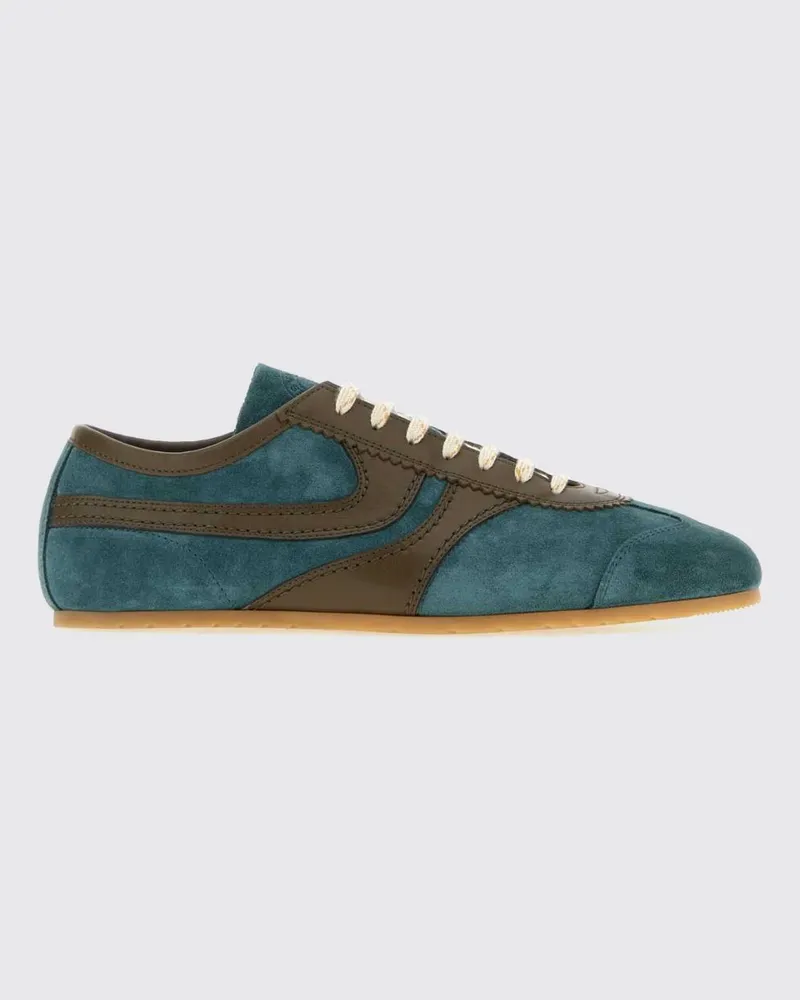 Dries van Noten Zweifarbige Low-Top-Sneaker von aus Glatt- und Veloursleder Türkis