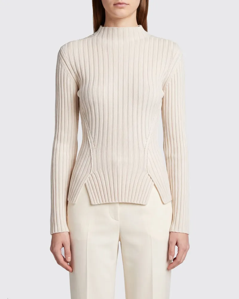 Victoria Beckham Gerippter Pullover aus Kaschmirmischung mit vorderem Schlitz Beige