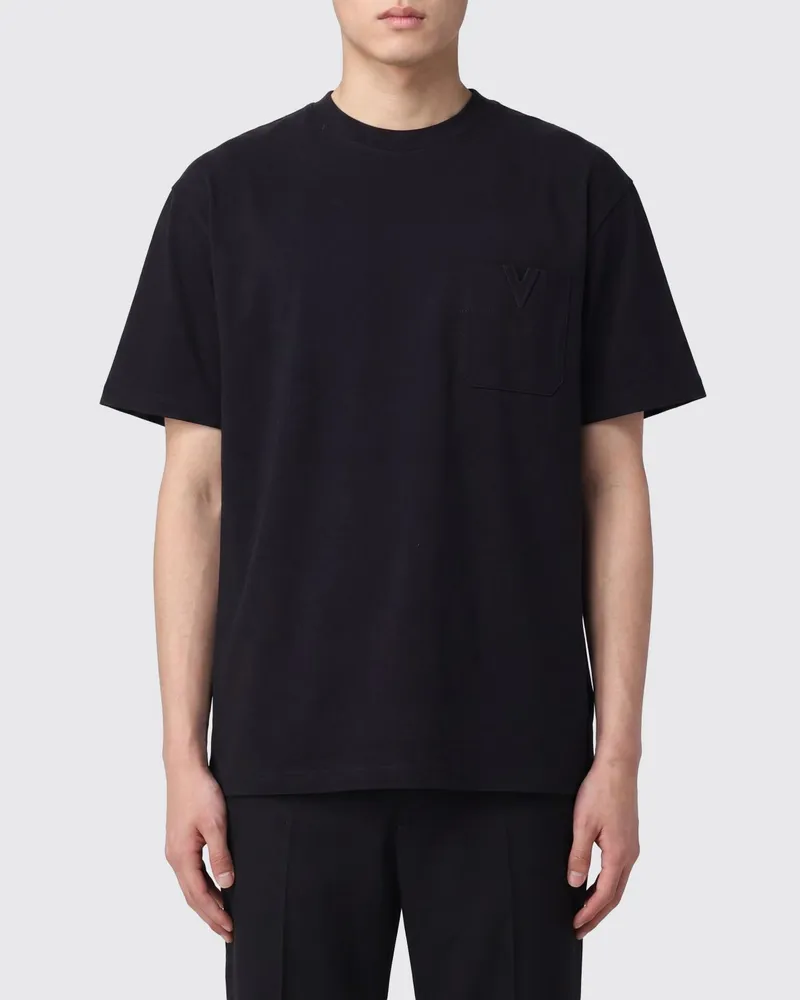 Valentino Garavani Baumwollmischung-T-Shirt mit VLogo Signature und aufgesetzter Tasche Schwarz