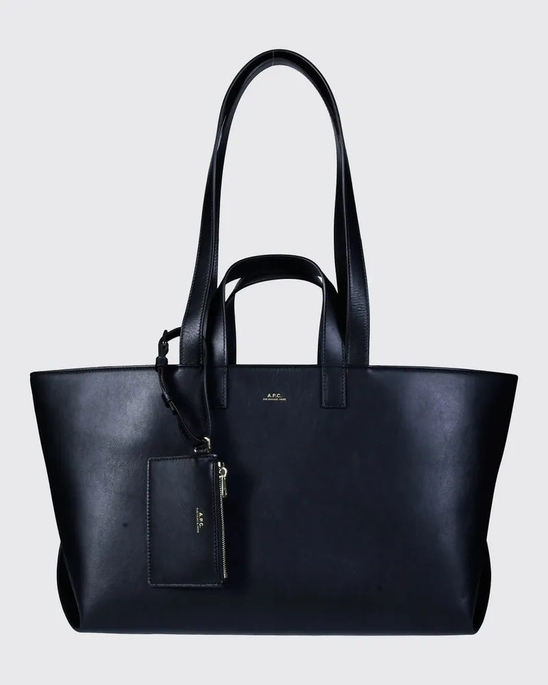 A.P.C. Le Drummer Tote Bag aus glattem Kalbsleder mit herausnehmbarer Pochette Schwarz