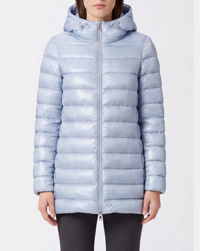 Herno Langer Daunenmantel aus gestepptem Nylon mit Kapuze und Daunenfüllung Hellblau