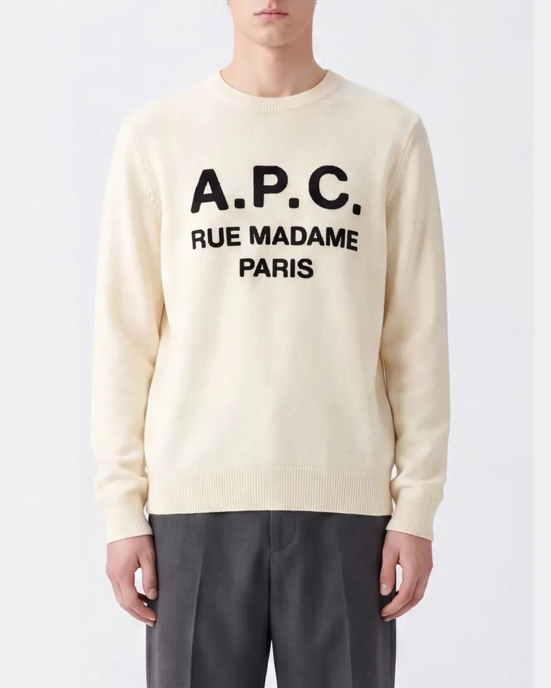 A.P.C. Rundhalspullover aus reiner Schurwolle mit kontrastierendem Logo-Schriftzug Ecru