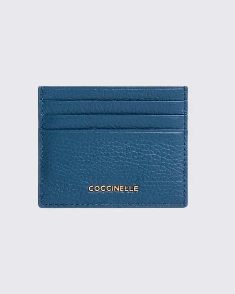 Coccinelle Metallic Kreditkartenetui aus genarbtem Leder Blau