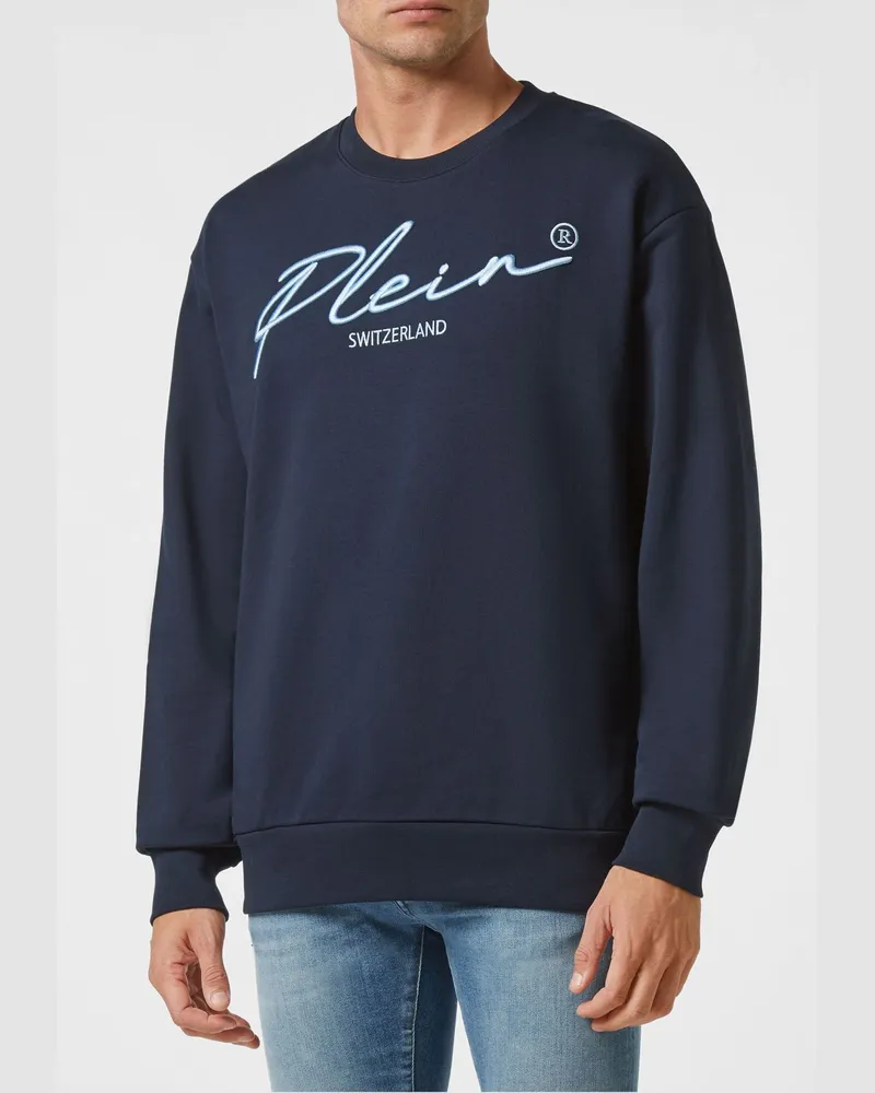 Philipp Plein Rundhals-Sweatshirt aus Baumwolle mit überschnittenen Schultern Blau
