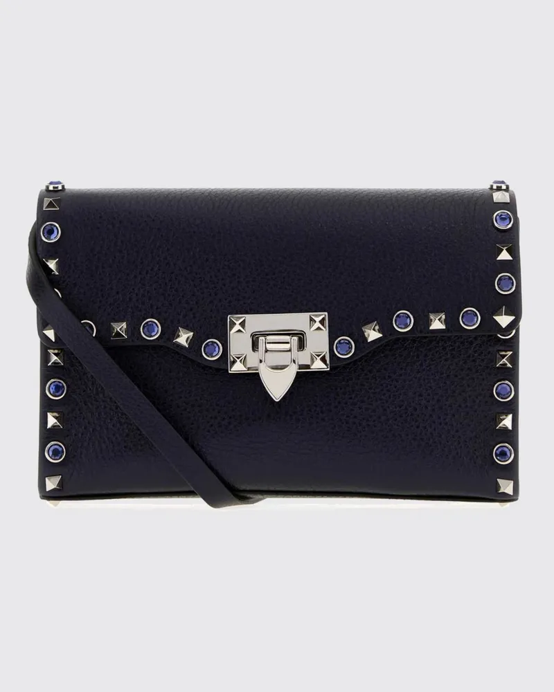 Valentino Garavani Rockstud Mini-Tasche aus gehämmertem Leder mit Kristallen Blau