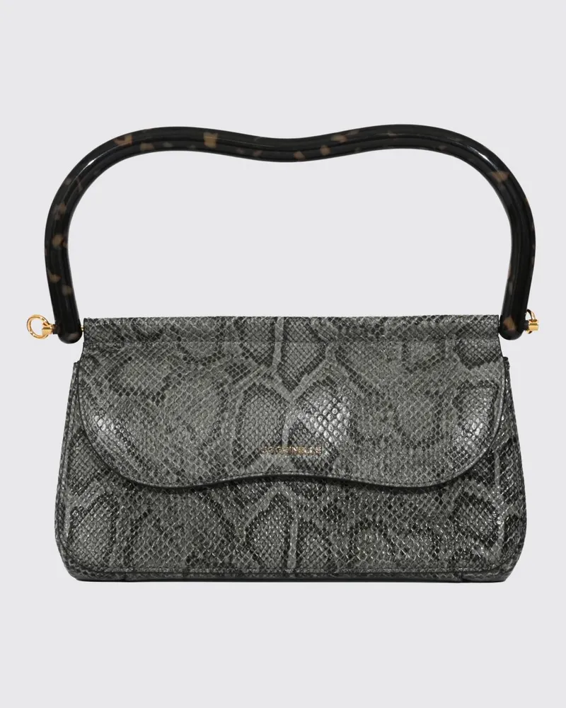 Coccinelle Cora Handtasche aus Leder mit Python-Print und skulpturalem Griff Schwarz