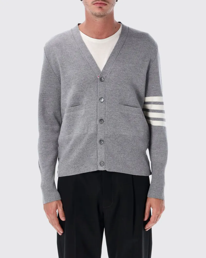 Thom Browne Bar V-Ausschnitt Cardigan aus Schurwolle Grau