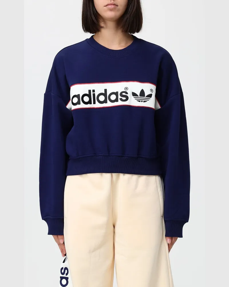 adidas Relaxed Fit Sweatshirt mit Rundhalsausschnitt und Kontrastlogo Blau