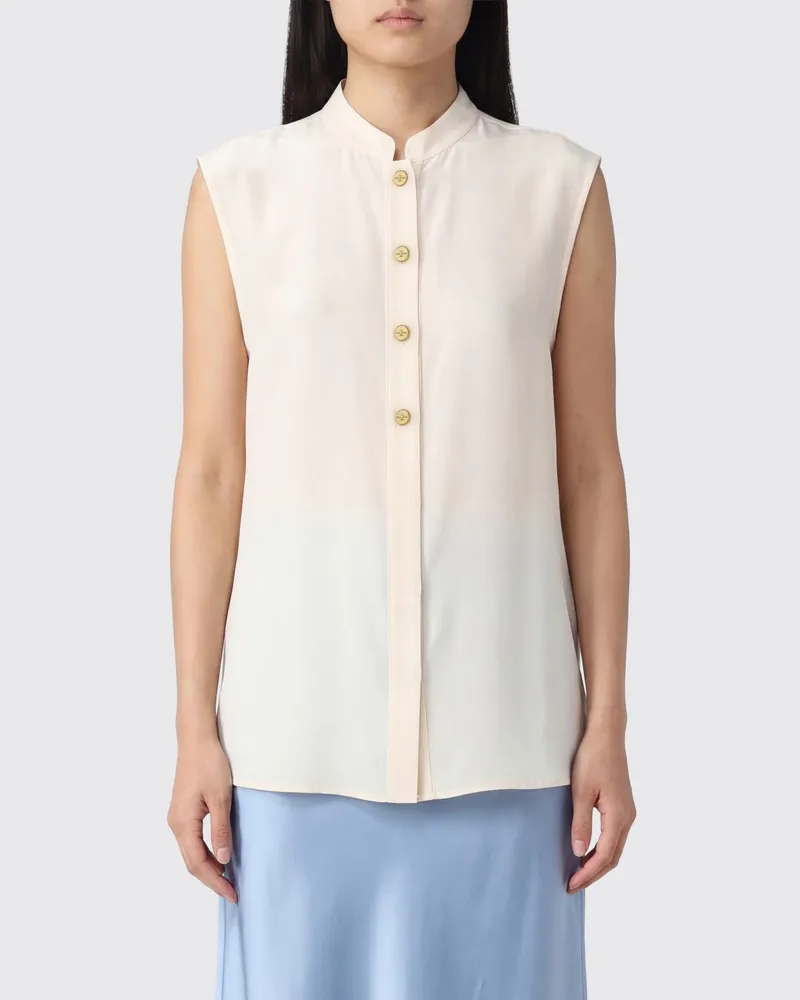Le Kasha 1918 Ärmelloses Slim-Fit-Seidenhemd mit Mandarinkragen Cream