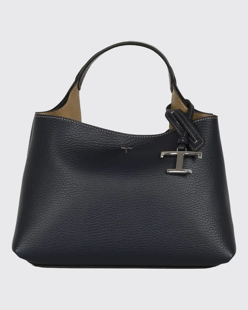 TOD'S Handtasche aus genarbtem Leder mit abnehmbarem Riemen und Anhänger Beige