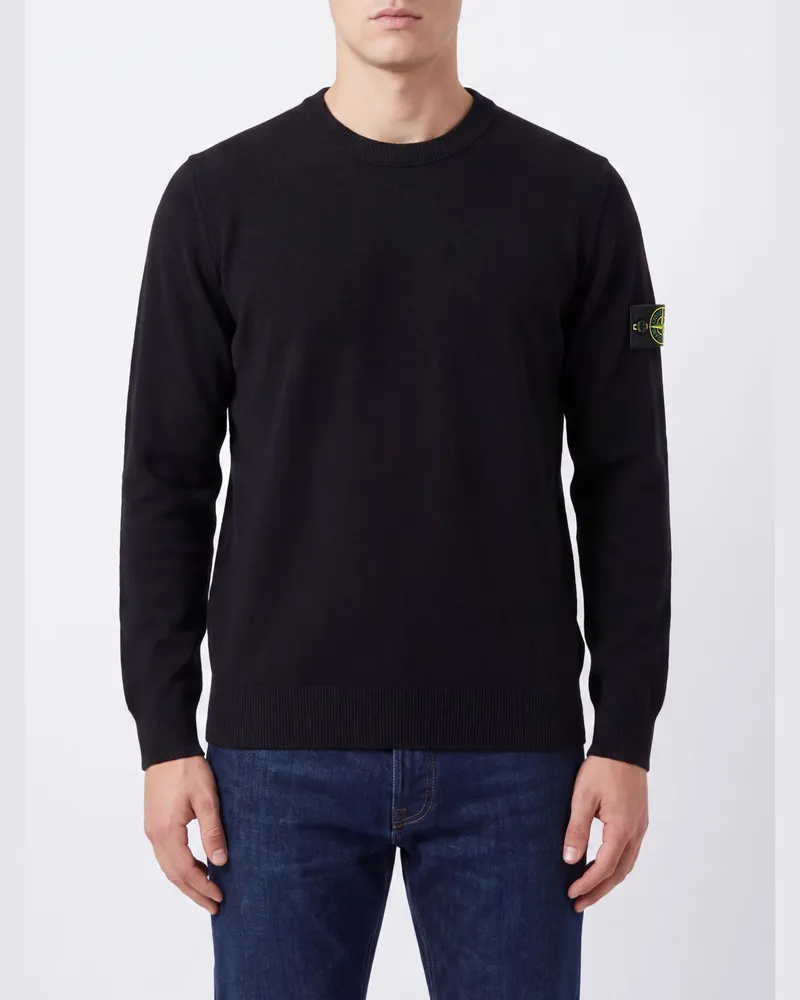 Stone Island Pullover aus Schurwolle mit Rundhalsausschnitt und Compass-Logo-Patch Schwarz