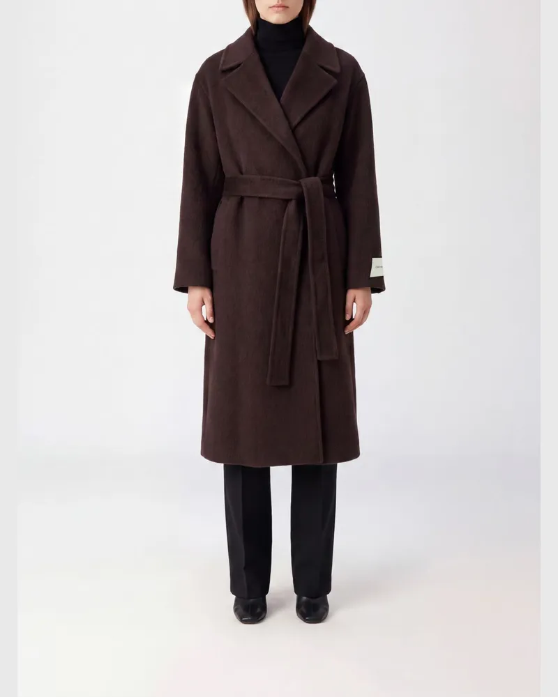 Calvin Klein Knielanger Bademantel-Mantel aus Wollmischung mit Taillengürtel Braun