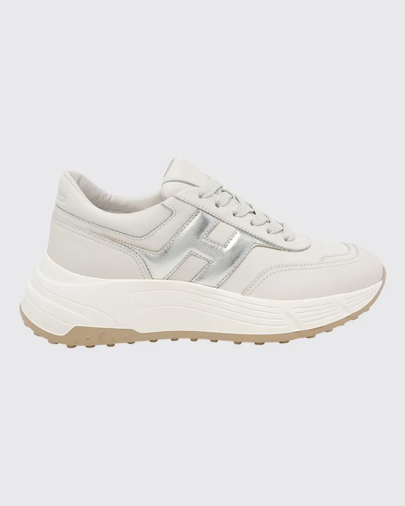 Hogan Hi-Fi Sneaker aus glattem und laminiertem Nappaleder mit Chunky-Sohle Silber